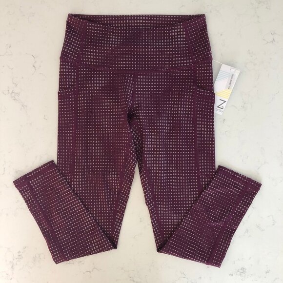 Z by Zella The Daily Hi Waisted 2 Side Pockets 7/8 Leggings Burg + Gray Sz S NWT - Picture 1 of 15